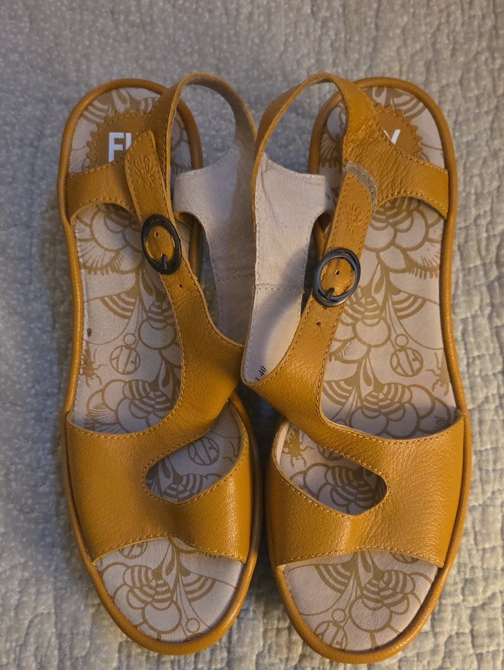 Fly London Yellow Leather Cutout Slingback Sandals Size 9